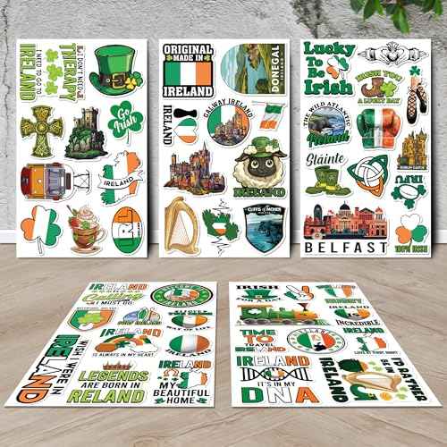 Ireland Travel Stickers 50 Pieces Vinyl Waterproof Decal for Laptop Water Bottle Phone Car Window Bike Motorcycle Stakeboard Scrapbook Irish Sticker Gifts