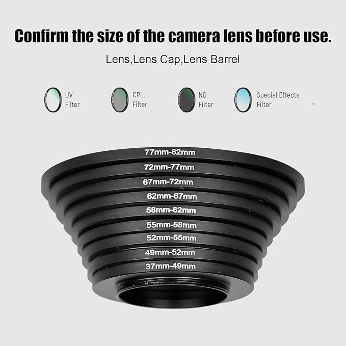 Step Up Rings for Filters 62mm to 67mm Stepping Camera Lens Filter Metal Step Up Lens Filter Adapter Ring for All Brands UV, ND, CPL