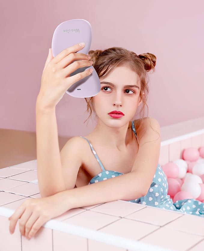 WOBSION Rechargeable Lighted Travel Makeup Mirror,1x/10x Compact Magnifying Mirror with Lights,Portable for Bag,4inch,Gift,Purple