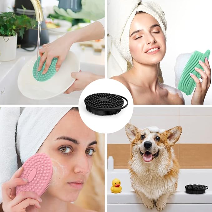 3 Pack Silicone Body Scrubber, Soft Silicone Loofah, Exfoliating Body Scrubber Fit for Sensitive and All Kinds of Skin, Rapid Foaming, Clean and Sanitary