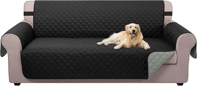 U-NICE HOME 4 Seater Sofa Cover 91 Inch Large Couch Covers for 4 Cushion Couch with Elastic Straps Water Resistant Furniture Protector Cover for Pets Cat (Sofa XX-Large, Black/Grey)