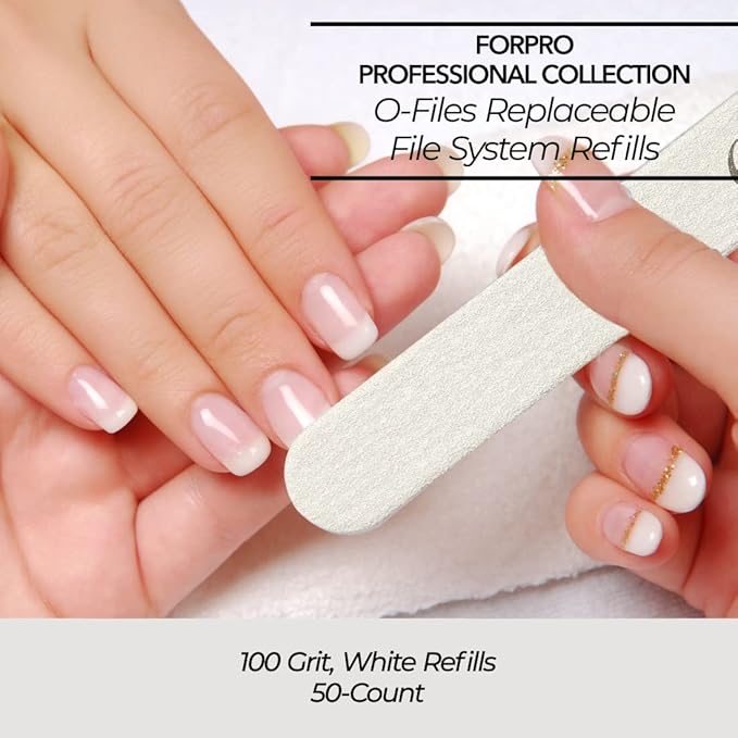 ForPro Professional Collection O-Files Replaceable File System, White, 100 Grit, Manicure Nail File Refills, 3.9” L x .6“ W, 50-Count