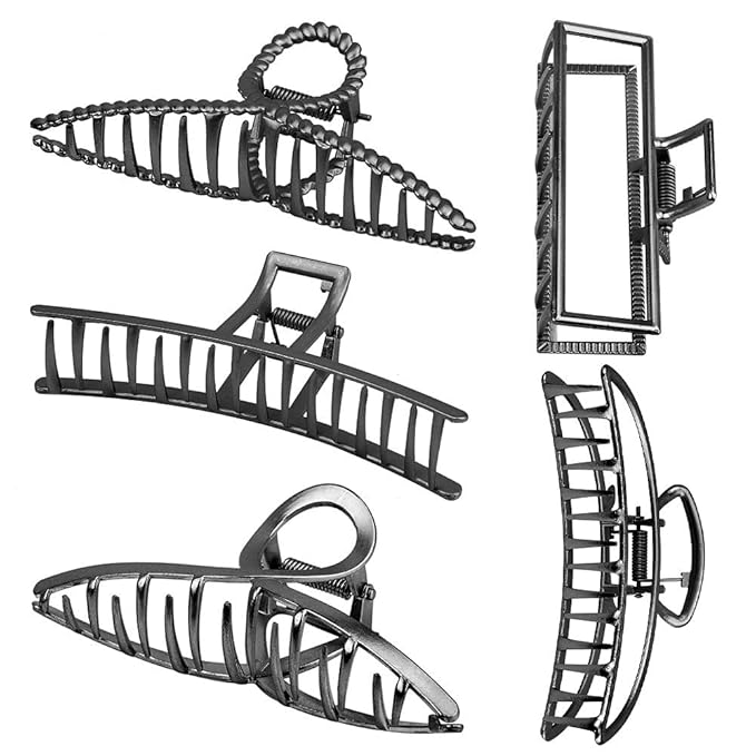 Large Metal Hair Claws for Thick Long Hair - Butterfly Clips with Grip Teeth, Non-Slip Big Jaw Clamps for Women (Black)