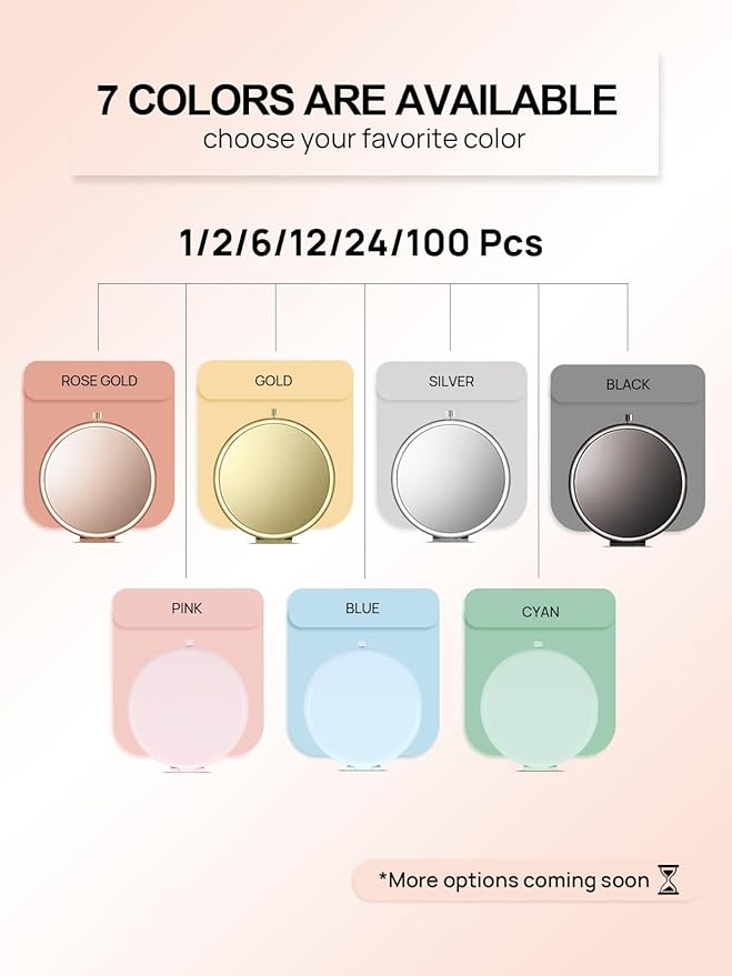 Compact Mirror Bulk, Pack of 12 Double-Sided 1X/2X Magnifying Metal Makeup Mirrors(Round, Pink Marshmallow)