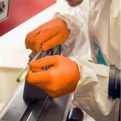 Ansell Microflex 93-256 Mega Texture Grip Extra Durable Nitrile Disposable Gloves, 6.3 mil - XL (9.5-10.0), Orange (Box of 100)