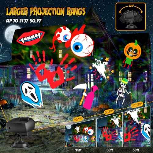 Halloween Christmas Projector Lights Outdoor with 20 Slides/160 Patterns/10 Ocean Wave Effects, Holiday Projection Lights Indoor with Remote & Timer, Waterproof Christmas Light Projector Decorations