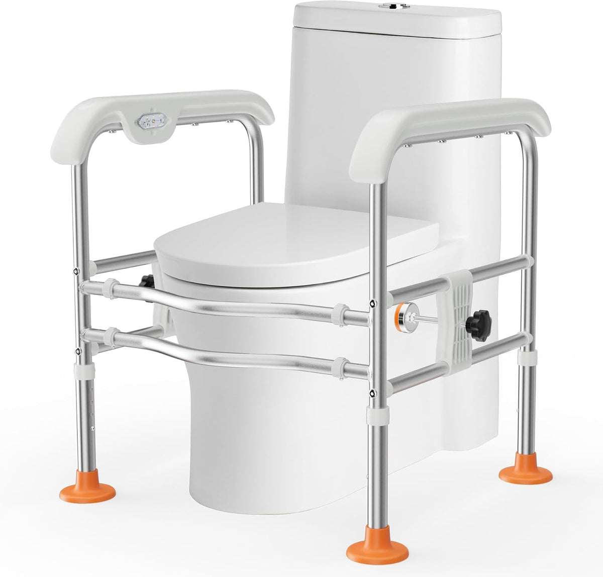 Heavy Duty Toilet Safety Rails for Seniors (665lbs), Adjustable LED Toilet Safety Frame with Handles for Elderly, Foldable Handicap Toilet Aid Support for Most Toilets, Stand Up Assist