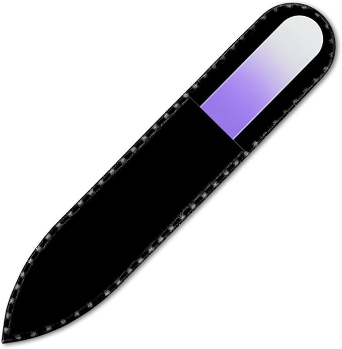 Mont Bleu Rainbow Crystal Nail File in Black Pouch - Small/Purse Size - Czech Tempered Glass - Handmade in Bohemia (Czech Republic)