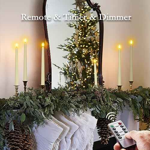 Homemory 24 Pcs Flameless Taper Candles with Remote Timer Dimmer, 11 inches Ivory Candlesticks Battery Operated, Plastic LED Taper Candles with Flickering Flame for Halloween Christmas Church Wedding