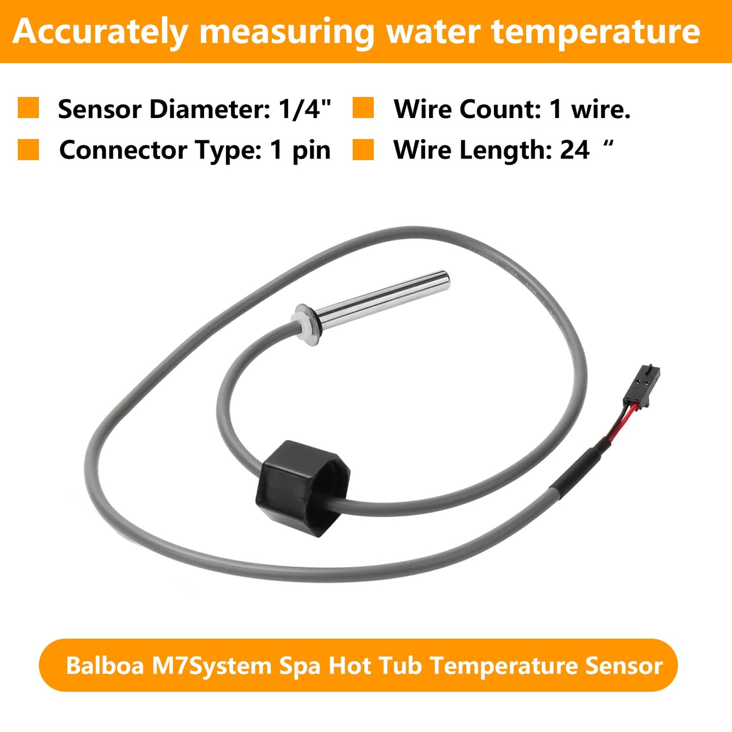 Tobaiwind Hot Tub Sensor-Compatible with Balboa Spa Heater M7 System 30344 30042 30382, 24" Temp/Hi-Limit, 1/4" Dia Dual Purpose Sensor Hot Tub Heater (2-Pack)