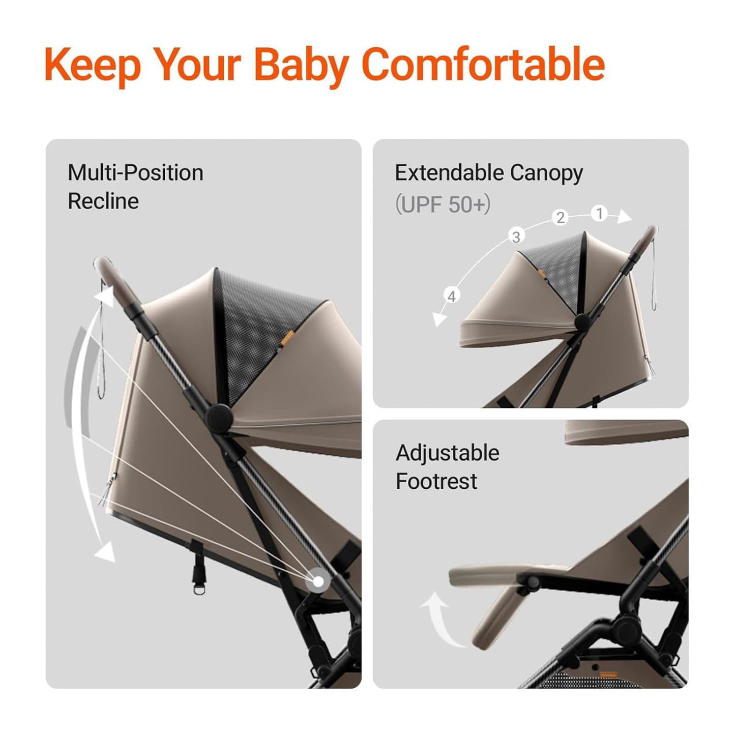 MAMAZING Ultra Air Lightweight Baby Travel Stroller with Carbon Fiber Frame, Compact & Airplane-Friendly, One-Handed Fold, 11.6 lbs, Perfect for Toddlers, Simply Taupe
