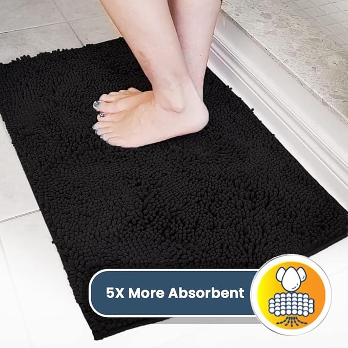 Muddy Mat® | Super Absorbent Door Mat Indoor, Microfiber Quick Dry Chenille Entryway Rug, Non-Slip Front Door Mat, Indoor Mats for Entryway, Machine Washable Pet Rug, Black XXL 60"X48"