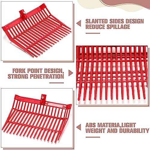 Lasnten 6 Pcs Manure Fork Replacement Head, 18 Tines Pitchfork Head with Screws and Nuts, Horse Manure Rake for Picking up Grass and Hay(Red)