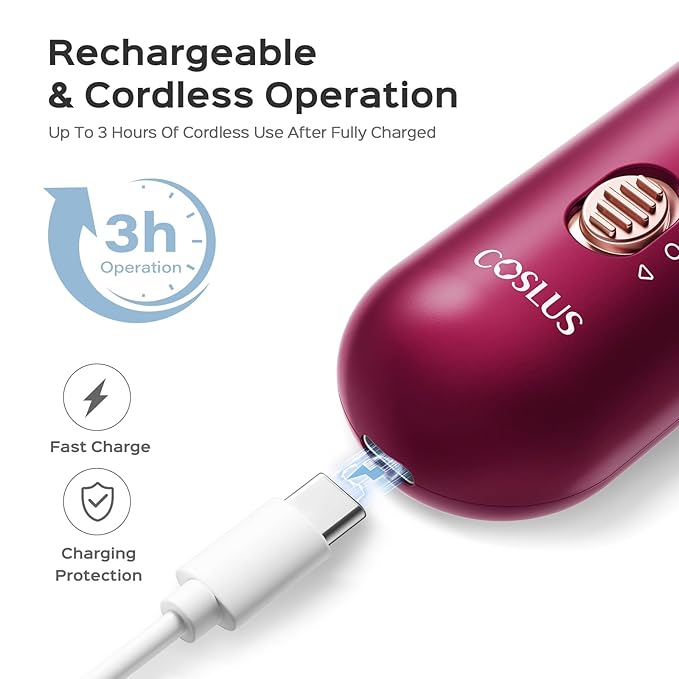 COSLUS Professional Manicure Pedicure Kit: 5 Speed Cordless Nail Drill for Thick Nail Toenail Cuticle, Hand Feet Trimmer Buffer for Women Men Baby Pet (RED)