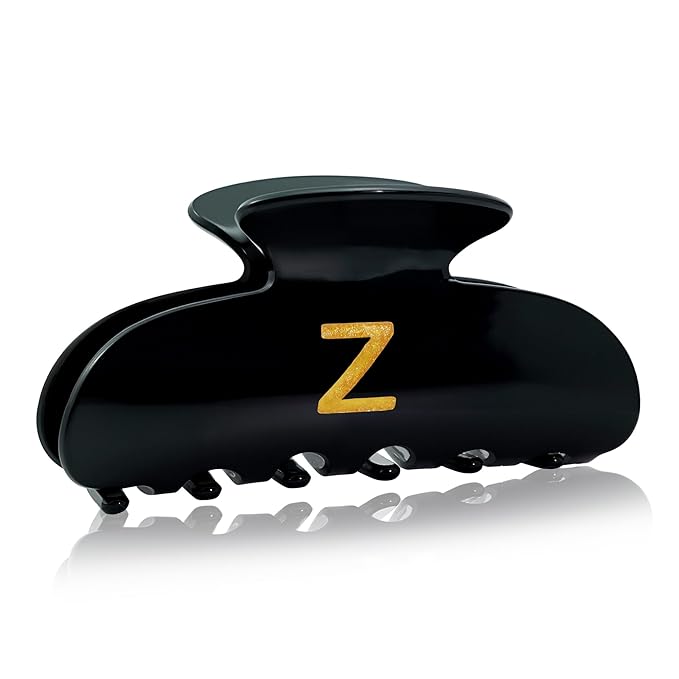Acrylic Letter Hair Clips for Women - Black Monogram Hair Claw Alphabet Large Hair Clip, Fashion Glitter Claw Clips Elegant And Durable Hair Accessory, Letter Z