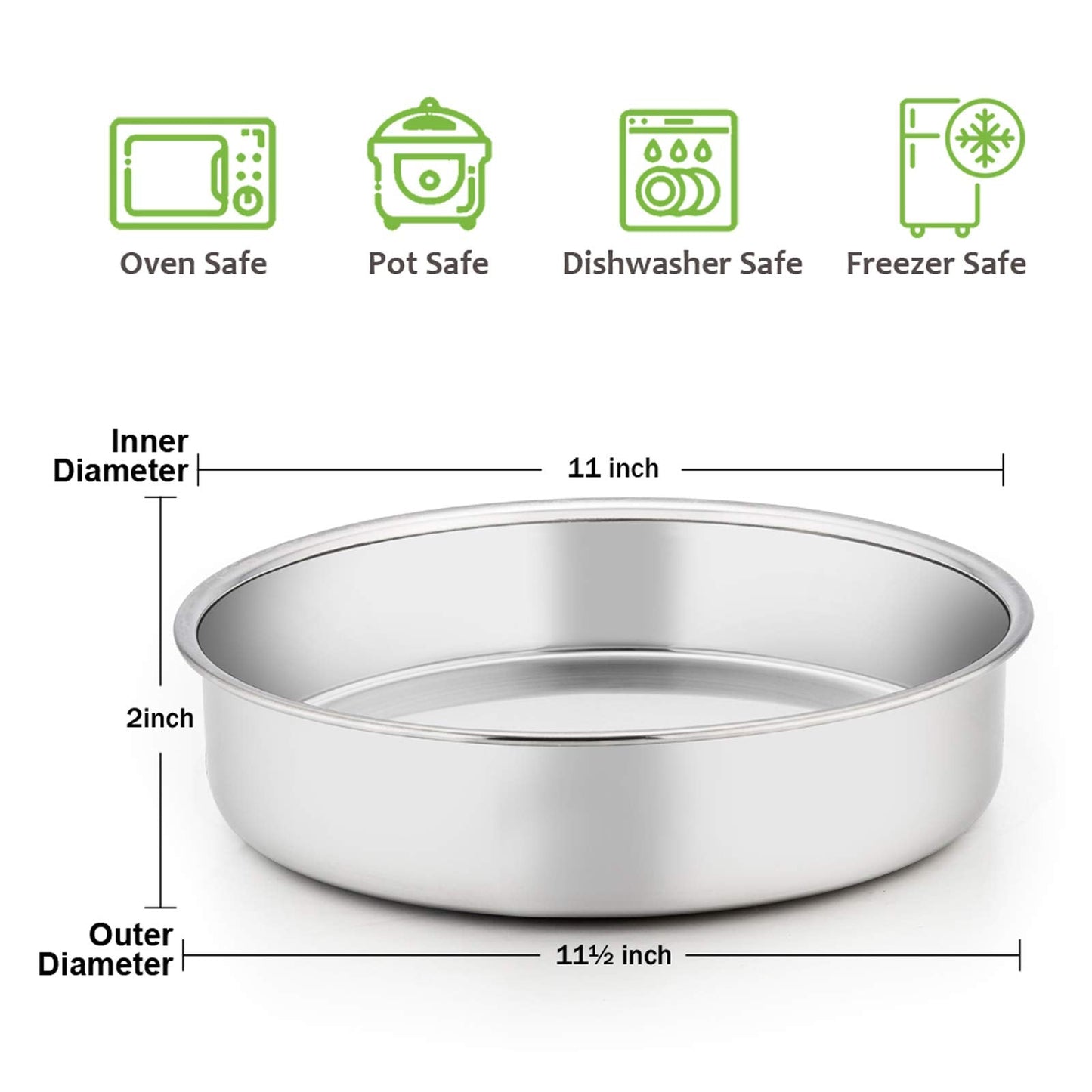 E-far 11 Inch Cake Pan Set of 3, Stainless Steel Round Cake Baking Pans, Non-Toxic & Healthy, Mirror Finish & Dishwasher Safe