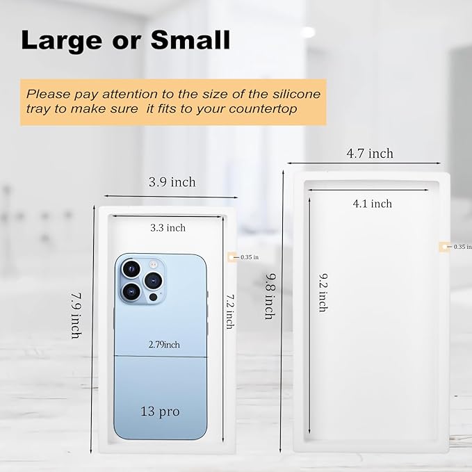 Small Silicone Bathroom Vanity Tray Rectangle Soap and Sponge Holder Kitchen Sink Organizer for Scrubber, Lotion Bottles, Perfume, Jewelry, Candle, Key Trinket Ring, White