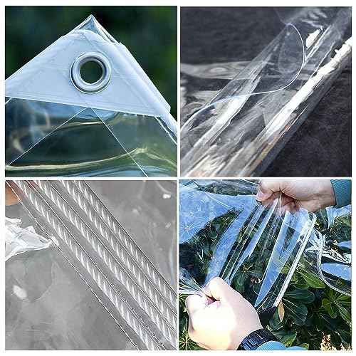 7' x 10' Clear Waterproof Tarp, PVC 14 Mil Tarpaulin with Grommets, Duty Heavy Tear Resistant Cover for Camping, Greenhouse, Cars, Patio and Pavilion