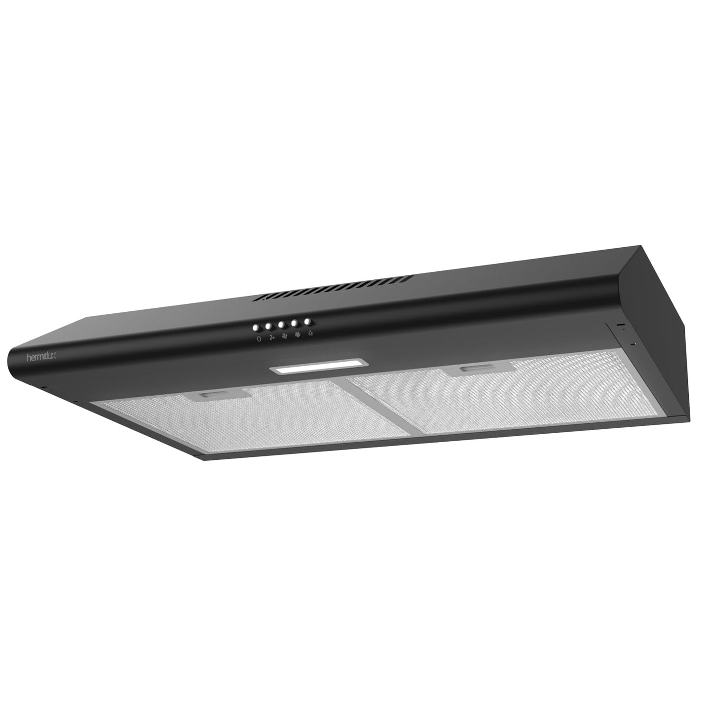 Hermitlux Under Cabinet Range Hood, 30 inch Black Vent Hood With 3 Speed Exhaust Fan, Ducted And Ductless Convertible, LED Bright Light Bulbs and Charcoal Filter