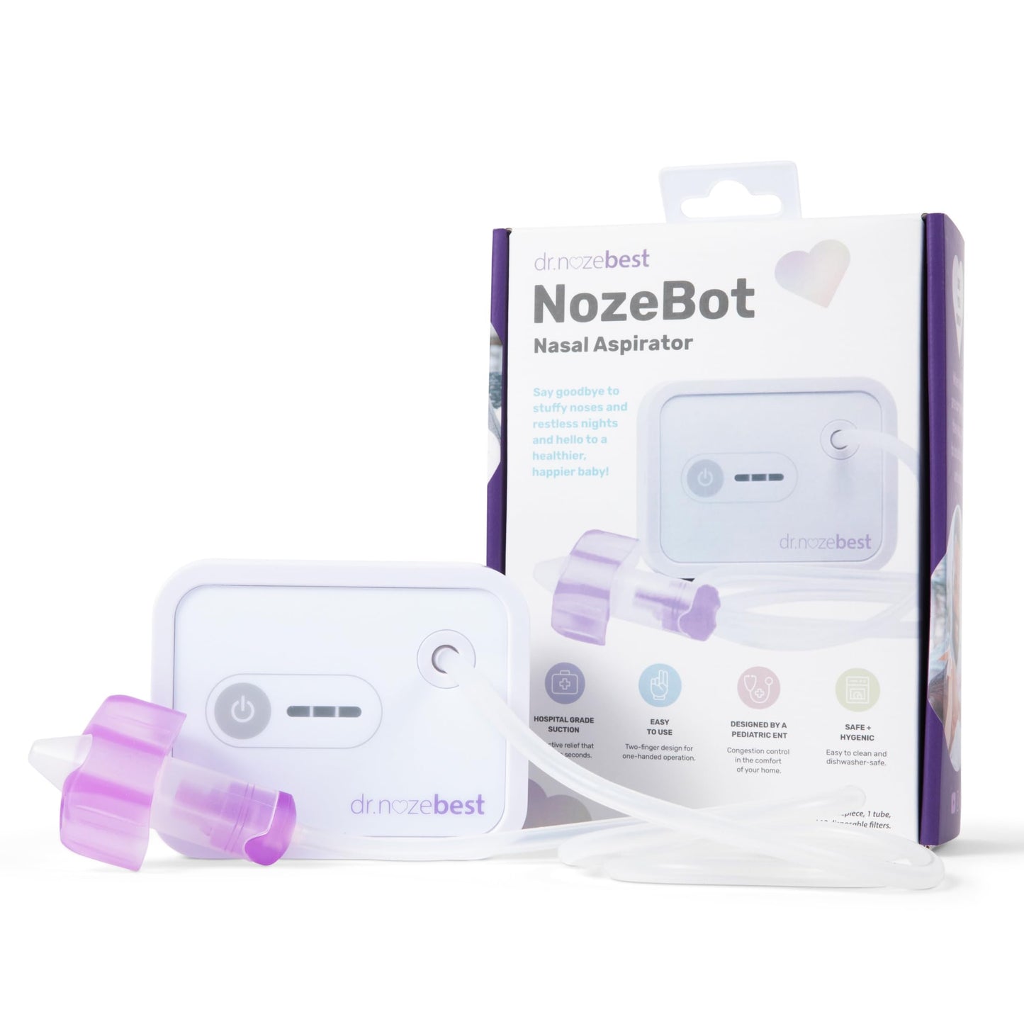 Dr. Noze Best NozeBot Electric Baby Nasal Aspirator - Designed by a Pediatric ENT for Safe, Gentle Congestion Relief - Rechargeable, Portable & Easy to Clean Nose Sucker for Infants and Toddlers