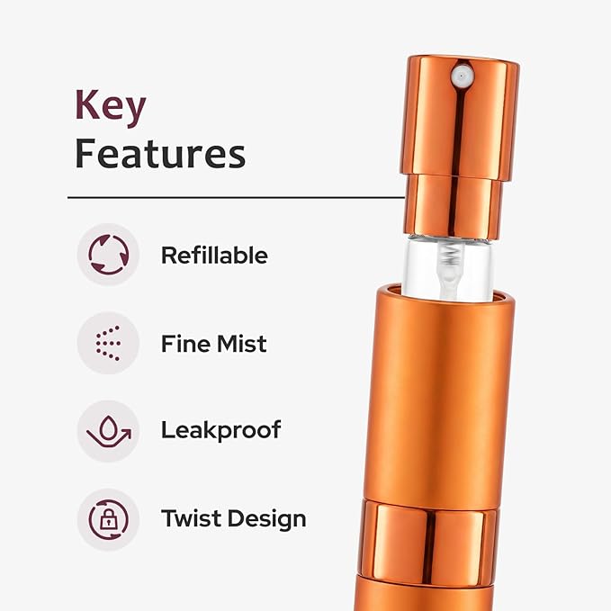LISAPACK 8ML Atomizer Perfume Spray Bottle for Travel (3 PCS) Empty Cologne Dispenser, Portable Sprayer (Yellow, Green, Orange)