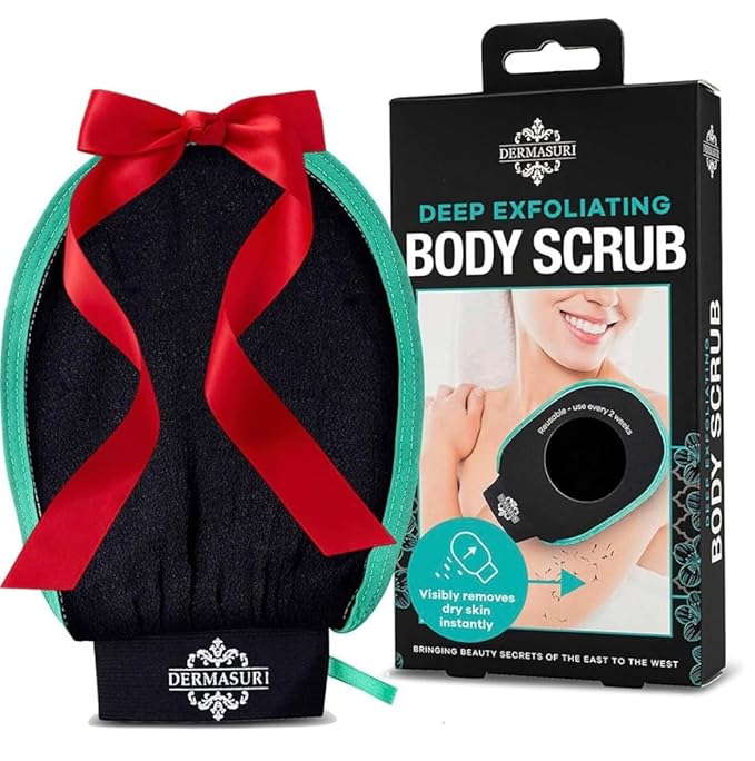Dermasuri - Deep Exfoliating Glove - Korean Exfoliating Mitt & Body Scrubber - Keratosis Pilaris Treatment Scrub - Self Tanner Mitt & Ingrown Hair Exfoliator - Shower Gloves for Women & Men - Teal