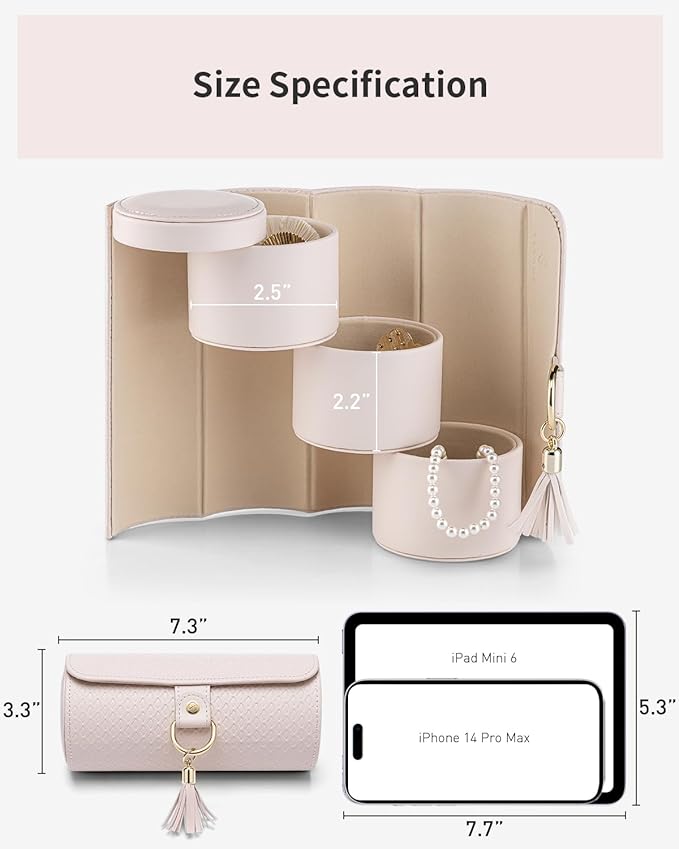 VLANDO Jewelry Box for Mothers Day Gifts, Travle Jewelry Organizer, Bridal Shower, Bridesmaid Gifts for Wedding Day, Bridesmaid Proposal Gifts, Travel Jewelry Case - Light Pink