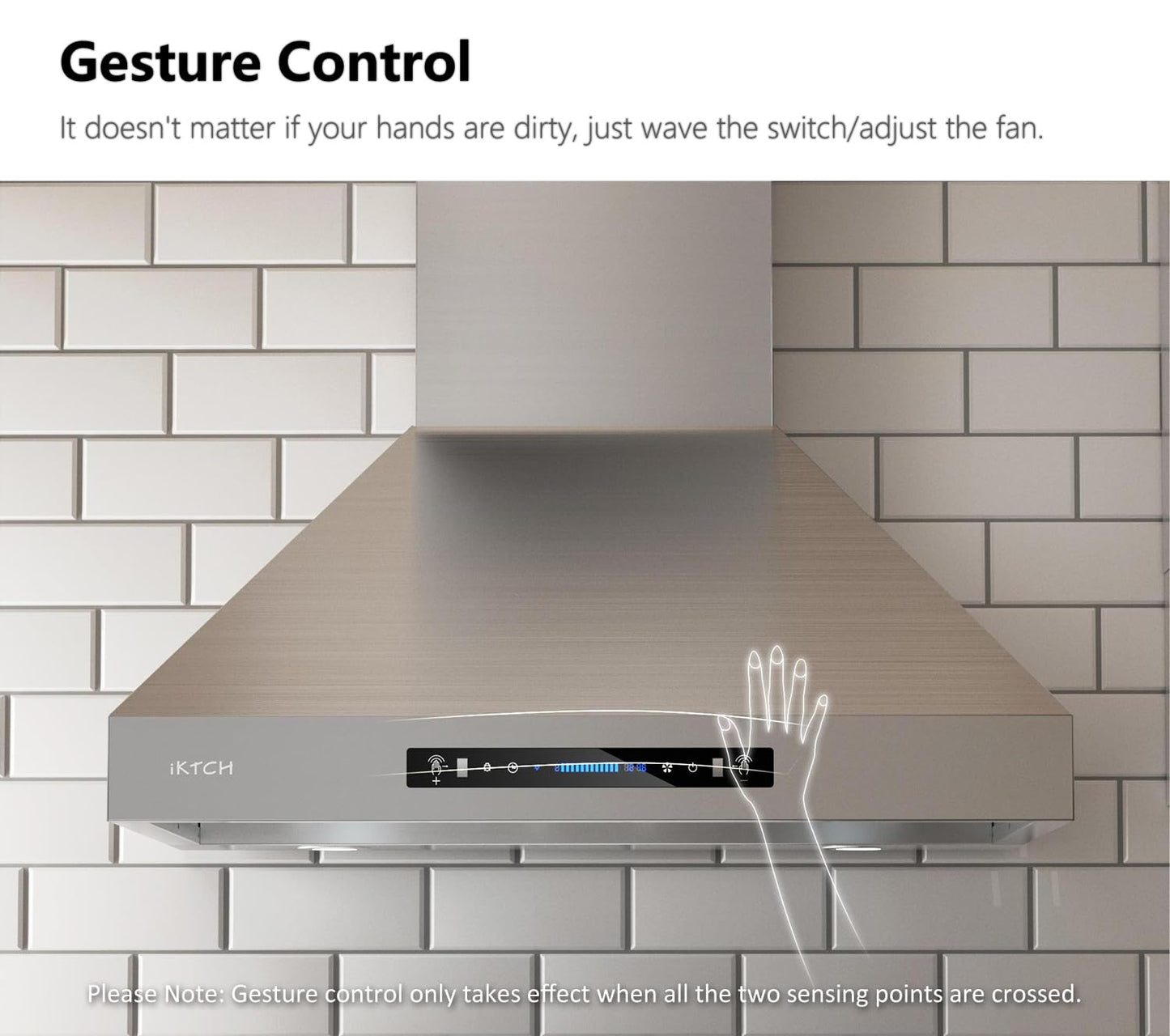 IKTCH 36-inch Wall Mount Range Hood 900 CFM Ducted/Ductless Convertible, Kitchen Chimney Vent Stainless Steel with Gesture Sensing & Touch Control Switch Panel, 4 Pcs Adjustable Lights