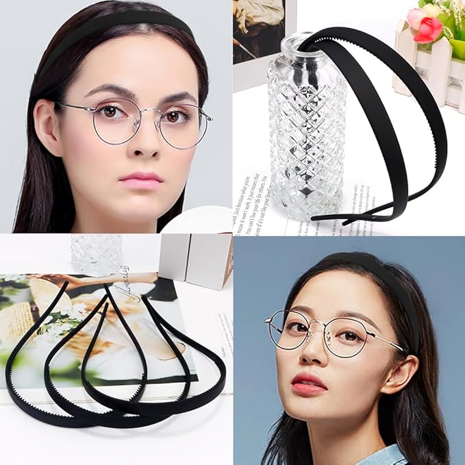 TOBATOBA Black Headbands for Glasses Wearers No Pressure No Headache Square Sunglasses Headband for Women Comfortable Plastic Hairbands with teeth, Womens Headbands Non Slip 6Pcs
