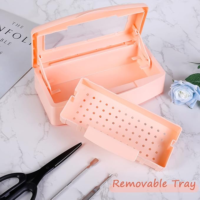 Gusnilo Sterilizer Box Nail Tool Disinfectant Jar Plastic Disinfectant Container Suitable for Nail Tools Hair Salons Beauty Centers and Manicure and Nail Equipment(Orange)