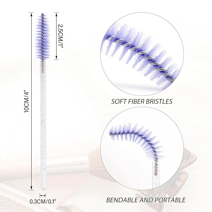 G2PLUS 100PCS Disposable Mascara Brushes, Crystal Lash Brush Makeup Kit, Adjustable Eyelash Spoolies for Eyelash Extensions, Eyebrow and Makeup (White + Purple)