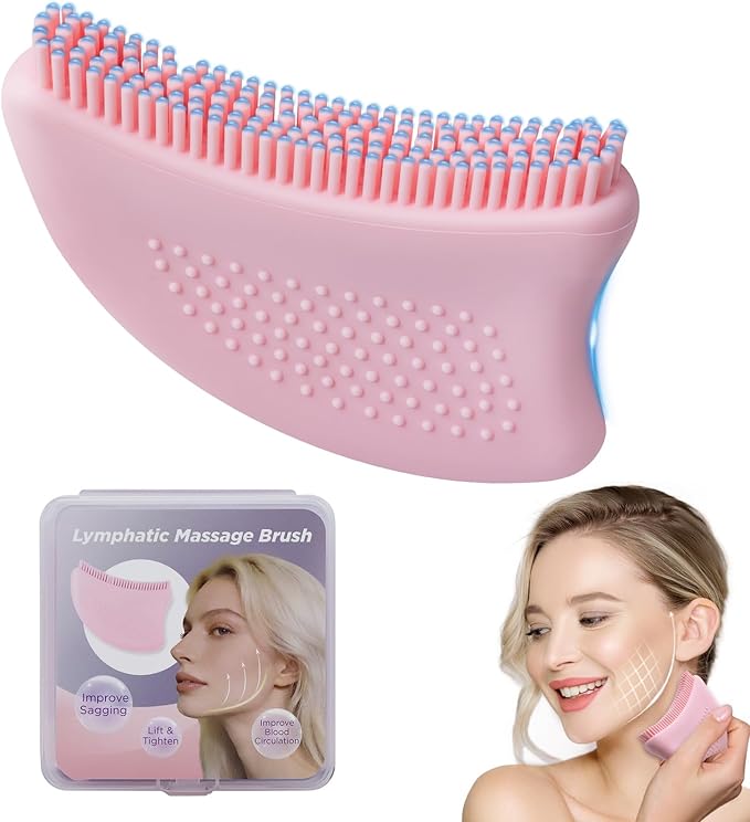 Lymphatic Contour Face Brush-Food Grade Silicone Lymphatic Drainage Massager - Easy Clean Dry Brush for Face for Jawline Sculpting & Anti-Puffiness, Detox & Lift,Improves Skin Glow & Absorption (1)
