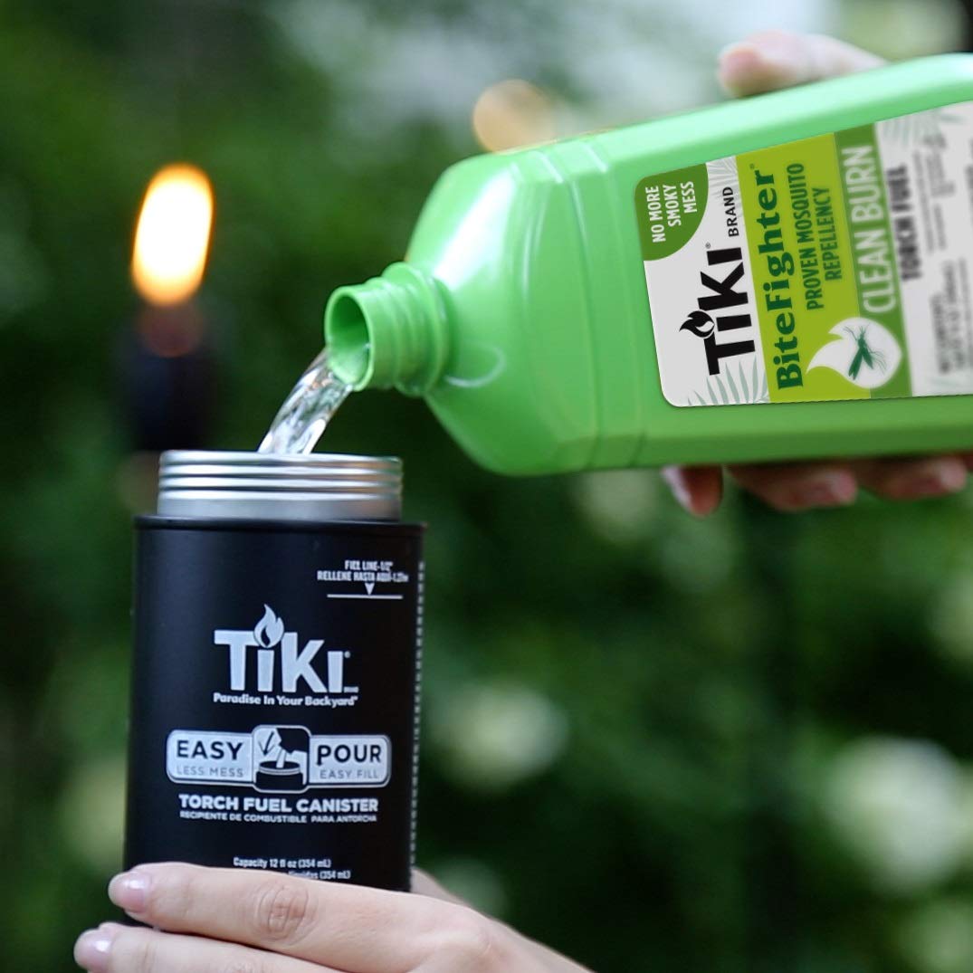 TIKI Clean Burn Mosquito Repellent Torch Fuel – 1/4 Gallon (32 oz.), Smokeless & Low-Soot Citronella, Mosquito Repellent, Plant-Based Formula for Outdoor, Patio, Garden & Backyard Torches