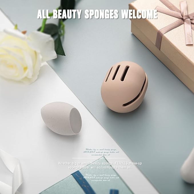 FERYES Makeup Sponge Holder with Makeup SpongeÃ¢ÂÂ Eco-Friendly Silicone Beauty Make Up Blender Case and Dry & Wet Use Foundation Sponge for Travel - Khaki (MS Khaki)