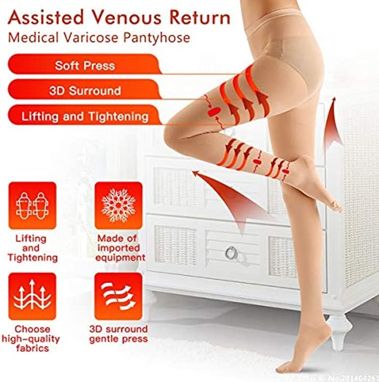 KISSLIFE 2 Pairs Compression Pantyhose Women Support Hose 20-30 mmHg Closed Toe Graduated Compression Stockings for Varicose Veins