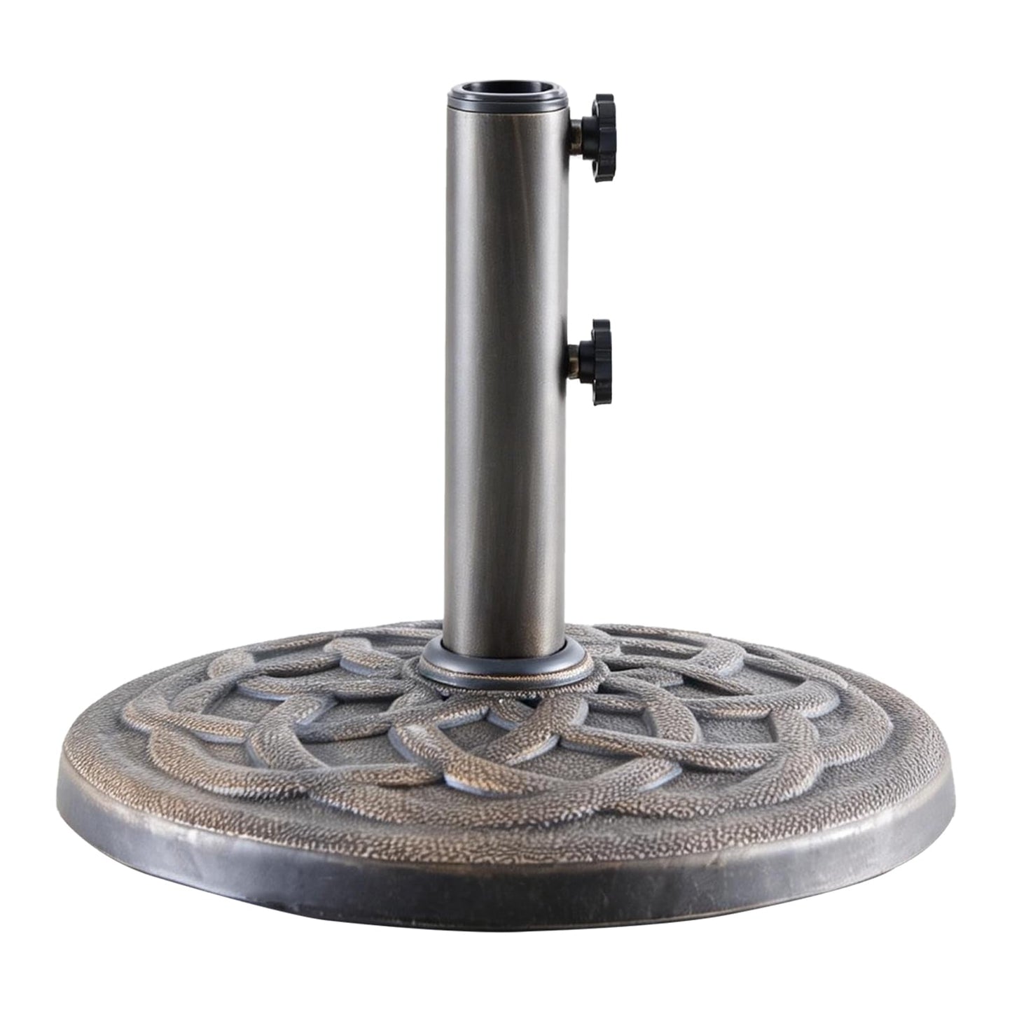 DUMOS 22LBS Heavy-Duty Outdoor Umbrella Base, Weather-Resistant Resin Patio Umbrella Stand, Rust-Proof Coated Umbrella Holder for Garden/Pool/Backyard, 2 Securing Knobs, 2 Pole Adapters, Bronze