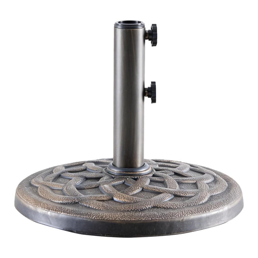 DUMOS 22LBS Heavy-Duty Outdoor Umbrella Base, Weather-Resistant Resin Patio Umbrella Stand, Rust-Proof Coated Umbrella Holder for Garden/Pool/Backyard, 2 Securing Knobs, 2 Pole Adapters, Bronze