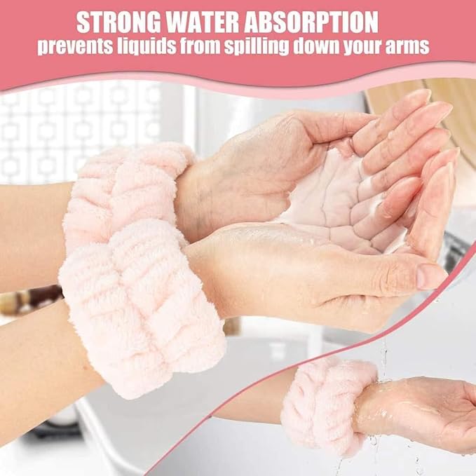 12Pcs Anmieciu Microfiber Spa Wristbands - Wrist Towels for Face Washing, Arm Bands to Prevent Liquid Spilling (Beige, Blue, Bud Pink)
