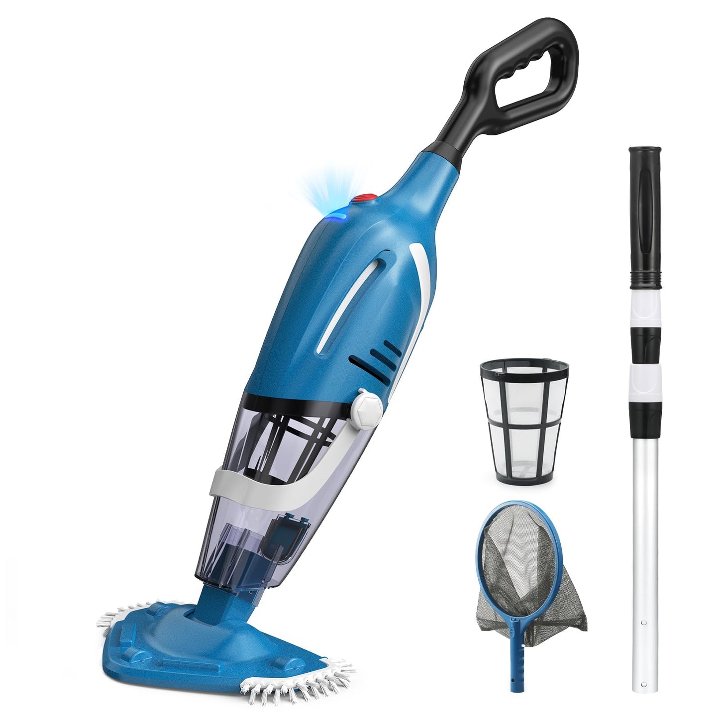 Enhulk Pool Vacuum for Above Ground Pool, 2026 Upgraded Pool Vacuum with A Telescopic Pole, 18.5 Gal/Min Powerful Suction, 80Mins Runtime, Effortlessly Cleans Debris Underwater (Blue)