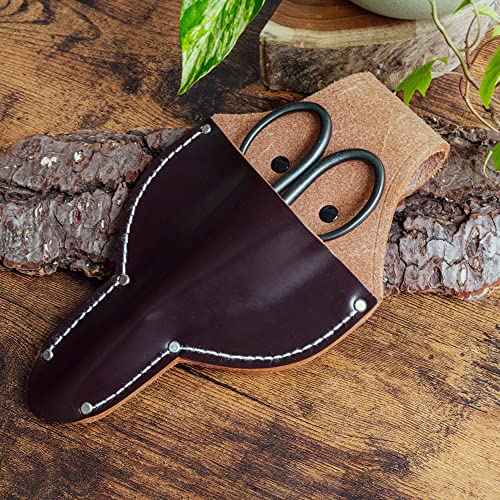 Wazakura Leather Tool Holster for Bonsai Scissors Made in Japan, Dark Brown, Japanese Garden Small Tool Pouch with Belt Clip, Scissor Holder with Belt Loop, Bonsai Shears Case for Gardening Tool Belt