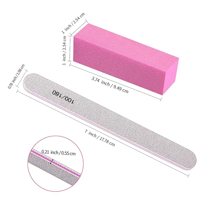 Nail Files and Buffer, TsMADDTs Professional Manicure Tools Kit Rectangular Art Care Buffer Block Tools 100 180 Grit 12 pcs(White)