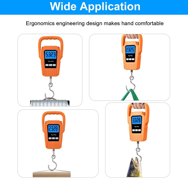 SKEAP Digital Fish Scale Hanging Scale Fishing Scale,110lb/50kg Luggage Scale,Upgrade Large Handle & Backlit LCD Display, Electronic Balance Digital Fishing Postal Scale,Orange,Fishing Gifts for Men