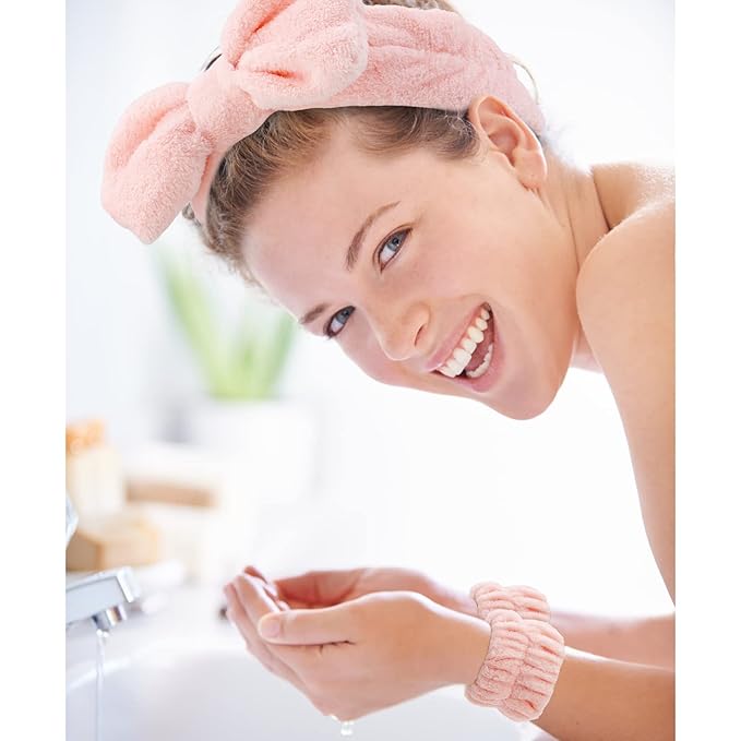 12PCS Microfiber Makeup Headbands and Wristbands Set for Women & Girls - Soft Elastic Bow Headbands with Highly Absorbent Wristbands for Face Washing, Shower, Skincare & Gifts