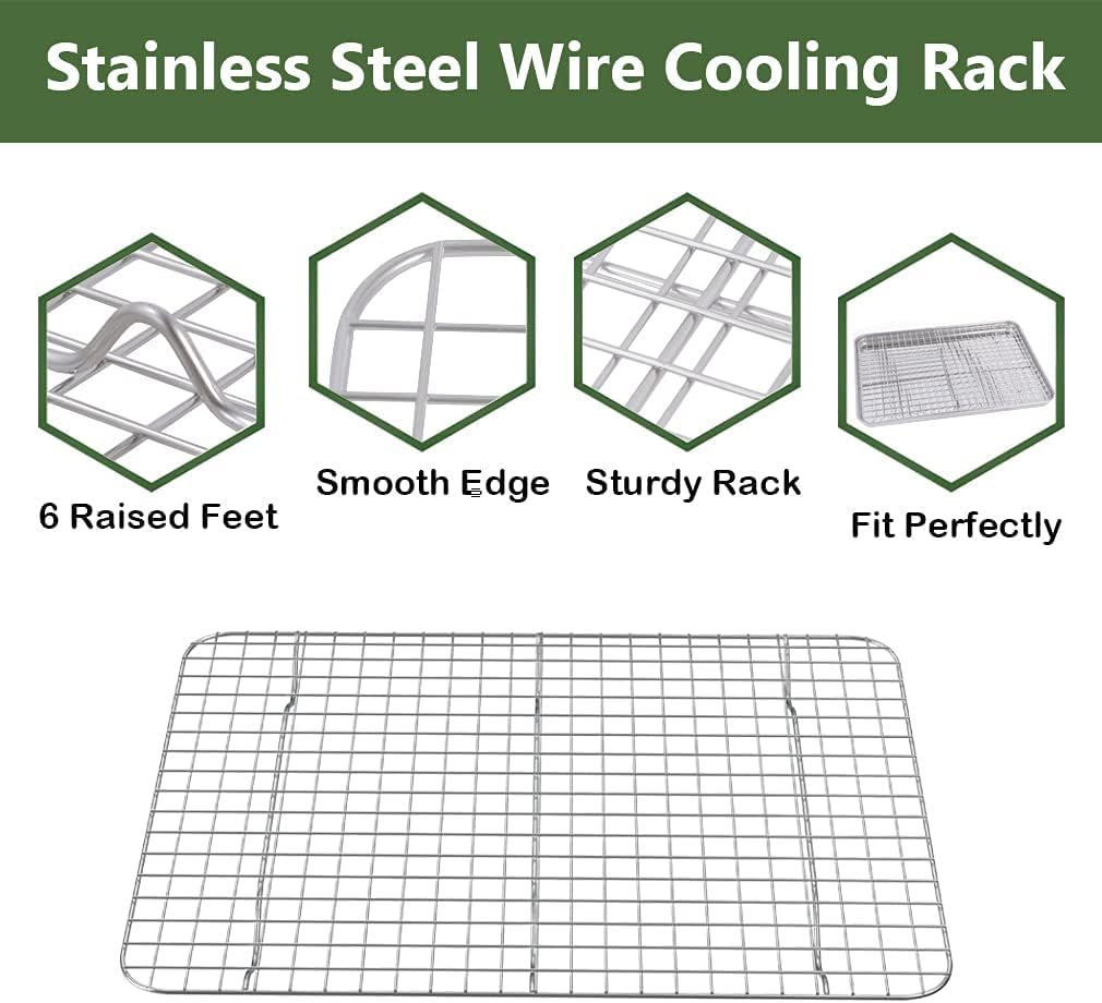 ROTTAY Baking Sheet with Rack Set (2 Pans + 2 Racks), Stainless Steel Cookie Sheet with Cooling Rack, Nonstick Baking Pan, Warp Resistant & Heavy Duty & Rust Free, Size 16 x 12 x 1 Inches
