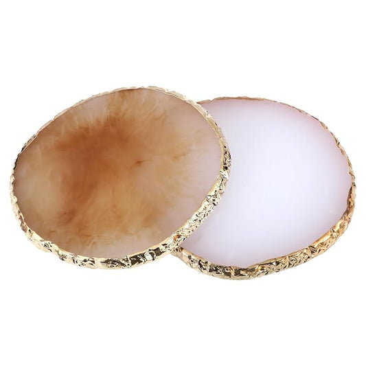 2 Pcs Resin Nail Art Palette, Nails Art Painting Mixed Color Palettes Gold Edge Nail Holder Nails Arts Display Board Easter Gifts for Women Easter Basket Stuffers(Coffee, White)