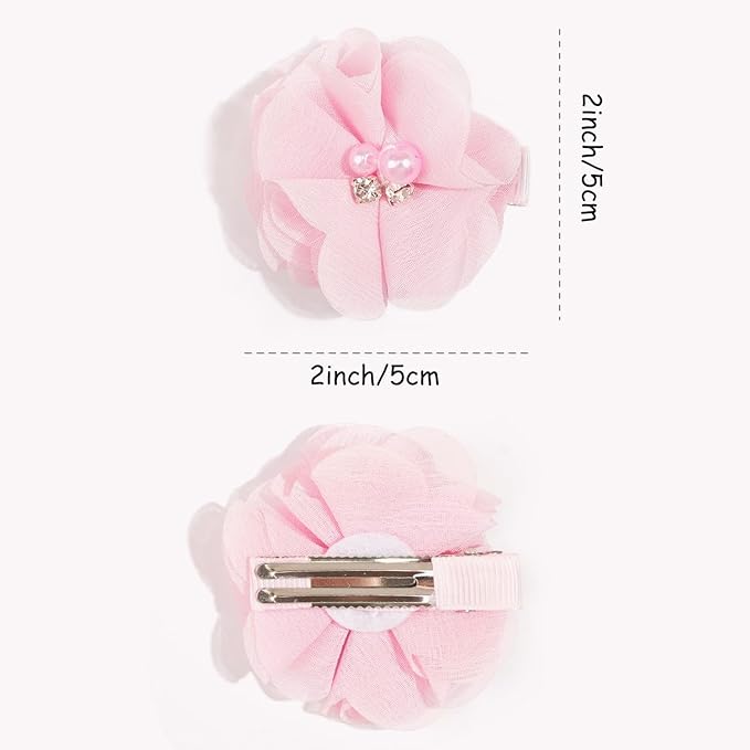 DeD 30PCS 2" Chiffon Flower Hair Bows Clips with Rhinestone Pearl Flower Tiny Hair Clips Fine Hair for Girls Infants Toddlers Set of 15 Pairs
