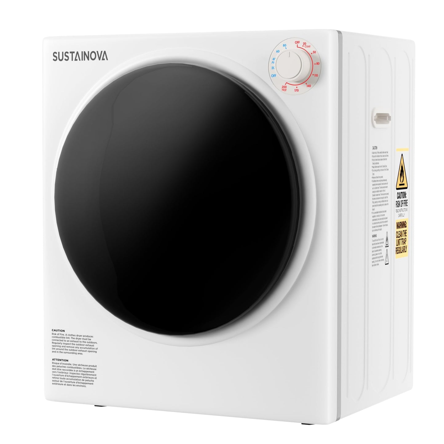 Elevon 2.6 cu.ft Portable Laundry Dryer - 800W Electric Front Load Dryer with Stainless Steel Tub & Exhaust Pipe, 5 Automatic Drying Modes LCD Panel for Apartment Home Dorm RV, Black/White