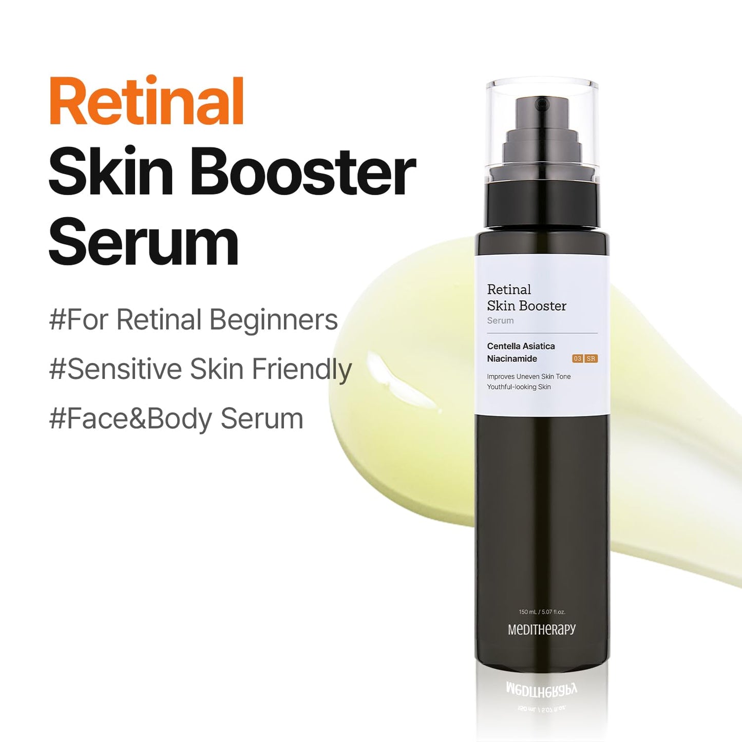 MEDITHERAPY Retinal Skin Booster Serum | Retinaldehyde, Niacinamide Anti-Aging Serum - K-Beauty Facial Serum for Fine Lines, Firming & Radiance | Hydrating Face Serum All Skin Types, 5.07 fl oz