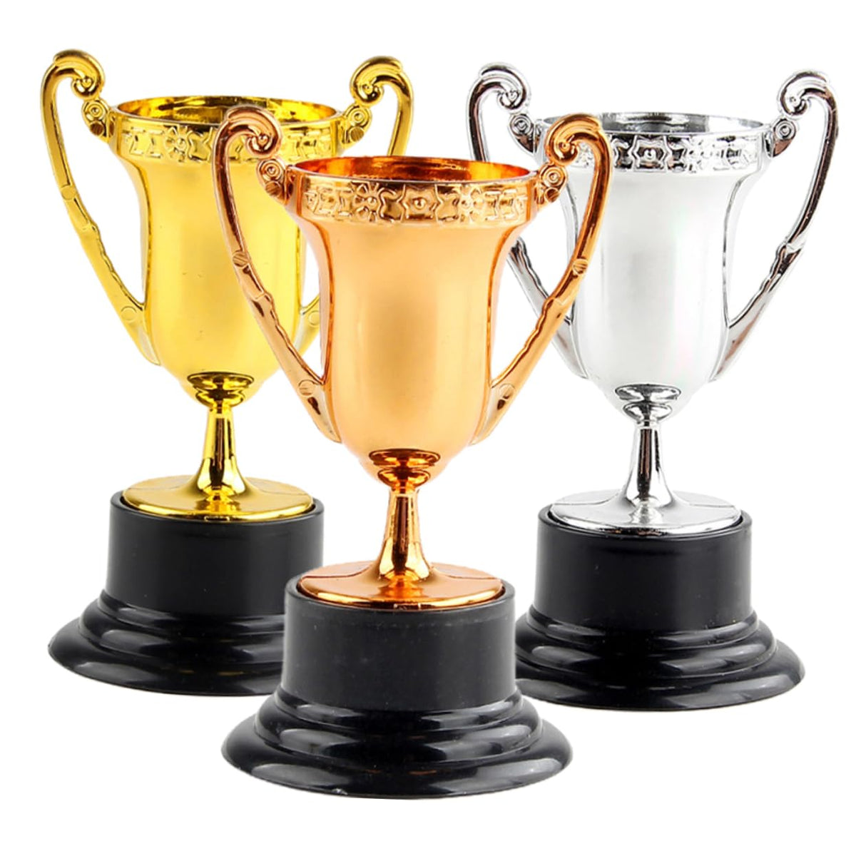 JOINPAYA 3pcs Mini Plastic Trophies Cup: Awards Gold Trophy Shiny Golden Winner Medals Small Bulk Award School Rewards Sport Tournament Prize