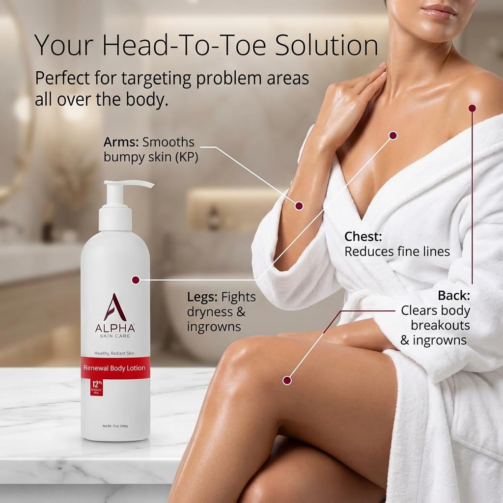 Alpha Skin Care Revitalizing Body Lotion, 12% Glycolic AHA, Simple & Effective Daily Moisturizer Hydroxy Acid, Hydrates & Exfoliates for Soft, Smooth Skin, Anti-Aging, 23 Oz